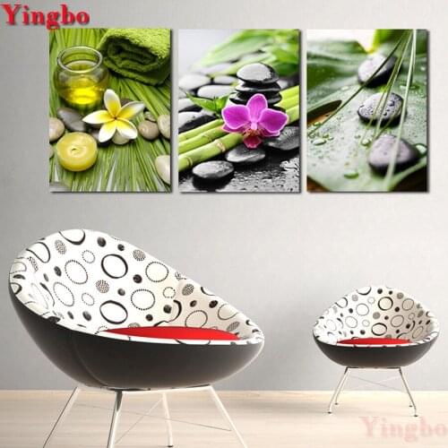 5D DIY Full square round Diamond Painting Green bamboo orchid stone Diamond Mosaic Rhinestone Embroidery Cross Stitch 3 Pieces