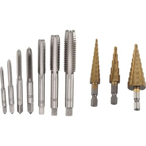 7Pcs M3 to M12 Metric Taper Plug Tap Drill Bit Kit & 1 Set 1/4-Inch Hex Shank 3-12 4-20 4-12mm Step Drill Bit Set