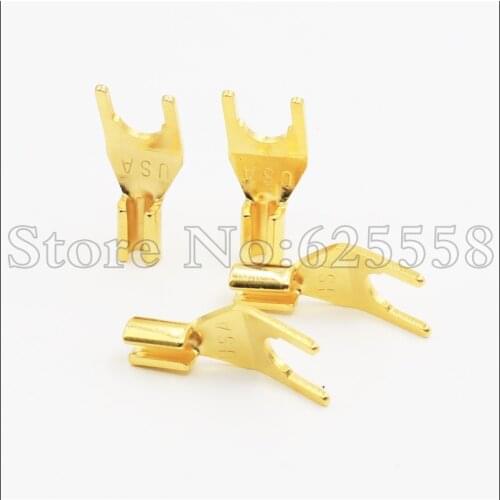 8pcs High Quality Gold Plated Spade Plug Speaker Cable Spade Connector Terminal Plug