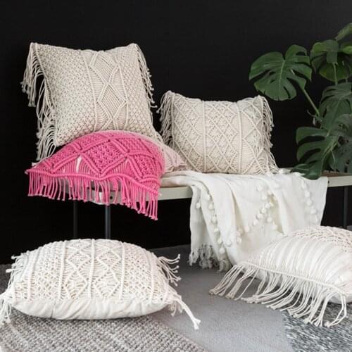 Bohemia Style Cushion Covers 100% Cotton Linen Hand-woven Thread Pillow Covers Pillowcase Home Decor for Office Sofa 45x45cm