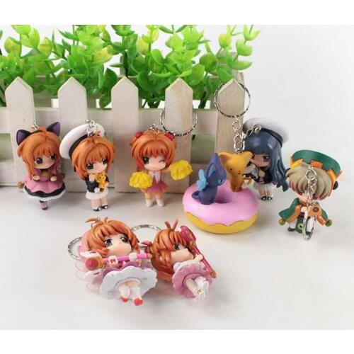 8pcs/set 4.5-6cm Card Captor Keychains Sakura PVC Daidouji Tomoyo Li Syaoran Kero Figure Toys Pendants