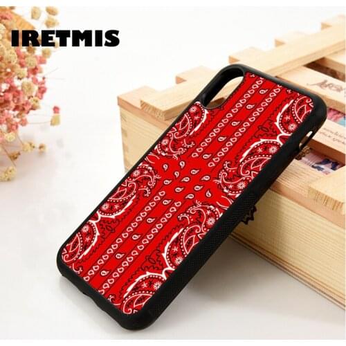 Iretmis 5 5S SE 2020 6 6S Phone Case Cover for iPhone 7 8 Plus X Xs 11 12 MINI Pro Max XR Red Bandana Paisley Pattern Design