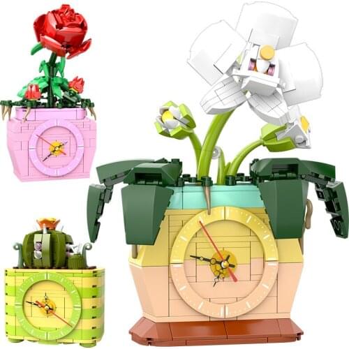City Moc Creator Potted Plants Flowers Building Blocks Orchid Cactus Rose Bouquet Friends Bricks Toys For Children Girls Gifts
