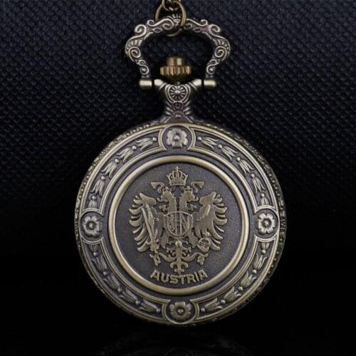 Double Eagle Bronze Fans Quartz Pocket Watch Austria National Emblem Necklace Watches for Men Women TD2100