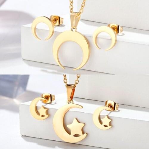 Hot stainless steel star and moon necklace earrings jewelry set women clavicle chain simple temperament cold wind wild Earrings