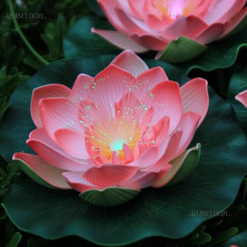 5 pieces PINK Artificial Optic fibre Fake Lotus leaf flowers Water Lily Floating Pond flower Pool Plants wedding decoration C70