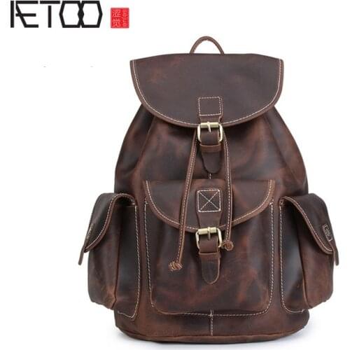 AETOO Retro leather backpack, top layer leather retro backpack, distressed style Crazy Horse leather backpack