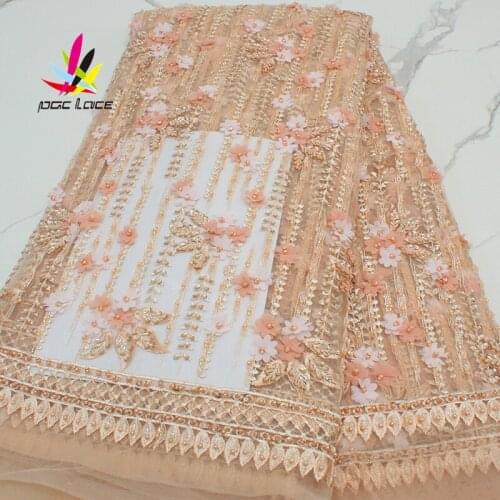 African French Lace Fabric Handmade Beads Lace Latest Bridal Lace Materials Royal Blue Embroidery Beaded Lace Fabrics 2021