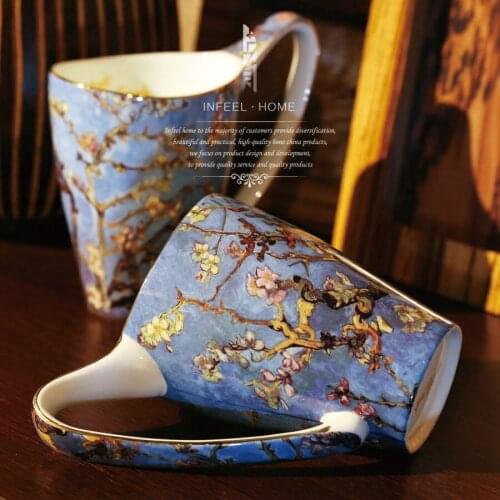 Free Shipping Continental Celebrity Paintings, "Apricot" Creative Capacity Mug Ceramic Cup With Cover Bone China Cup