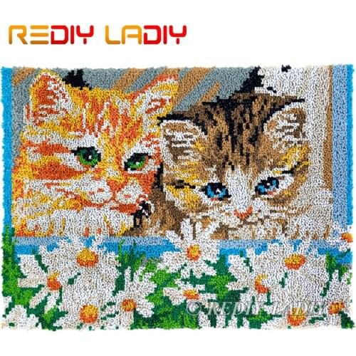 Latch Hook Kits Window Kittens DIY Carpet Rug Lush Tapestry Kits Chunky Yarn Knitted Floor Mat Crocheting Cushion Crafts 81*61cm