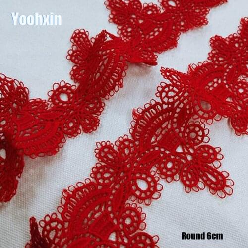 6CM Wide HOT red Embroidery flower lace fabric trim ribbon DIY sewing bridal applique collar cloth guipure dress wedding decor