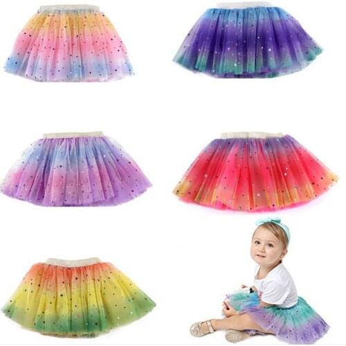 Cute Baby Girls Rainbow Lovely Fashion Tutu Skirt 3 Layer Tulle Princess Ballet Dance Sequin Skirt