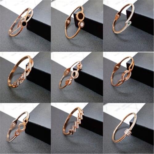 Fashion and versatile temperament handmade stone inlaid titanium steel bracelet vacuum plating color preserving open Bracelet