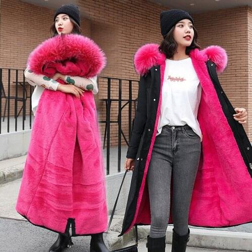 -30 Degrees Snow Wear Long Parkas Winter Jacket Women Fur Hooded Clothing Female Fur Lining Thick Winter Coat Women