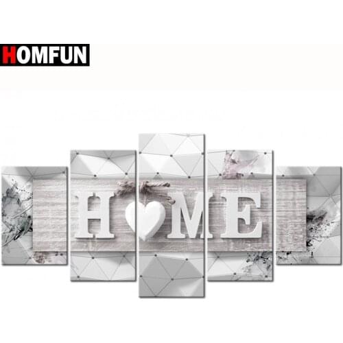 HOMFUN 5pcs Full Square/Round Drill 5D DIY Diamond Painting "Home sweet home" Multi-picture Combination Embroidery 5D Gift