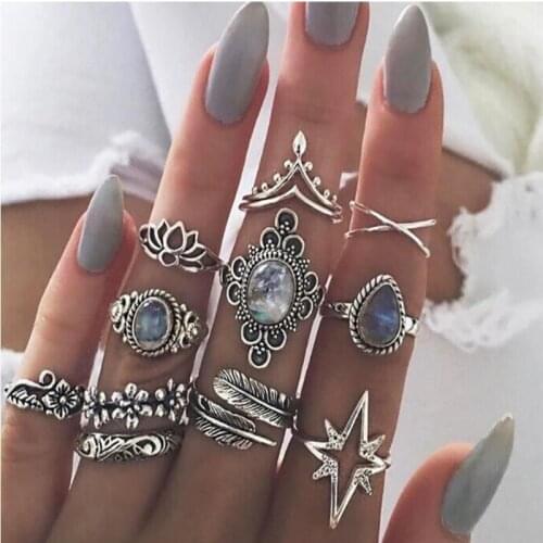 Rings Set Women New Trendy Midi Knuckle Crystal Geometric Finger Ring Fashion Personality Hip Hop Bohemian Jewelries Gifts