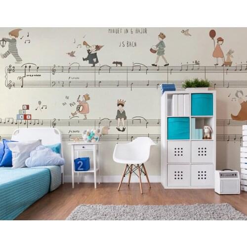 Bacaz Cartoon Musician Wallpaper Mural 3d Wall Photo Mural for Kids Room Sofa Background 3d musical note Wall paper Mural