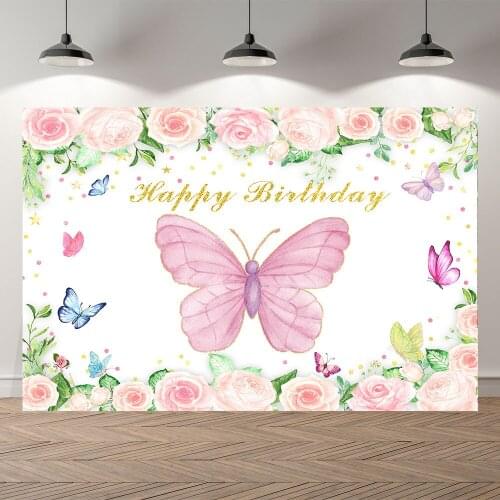 NeoBack Spring Butterfly Flowers New Born One Year Old First Birthday Baby Kid Photography Backdrop Photo Photocall Banner