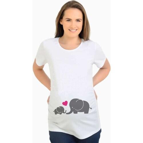 New maternity pregnancy t shirt mother and baby elephant love print top short sleeve tees t-shirts white pregnant women clothes