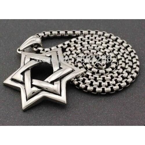 18''-32'' Huge 4mm Rolo Chain Necklace Biker Jewish STAR OF DAVID Pendant Necklace Stainless Steel Jewelry For Men Vintage