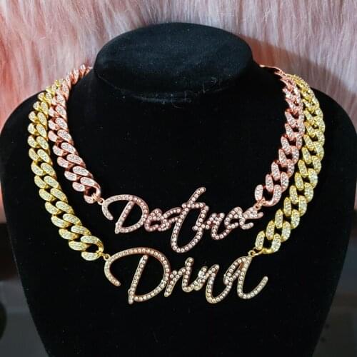 Stainless Steel with Crystal Name Custom Name Necklace Personalized Choker Name Plate Pendant for Birthday Gift Dropshipping