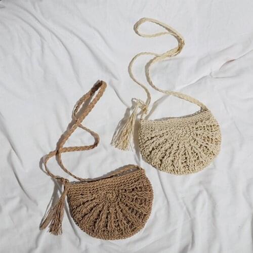 Half Round Straw Bags for Women Summer Beach Rattan Bag Woven Half-Moon Crossbody Handbags