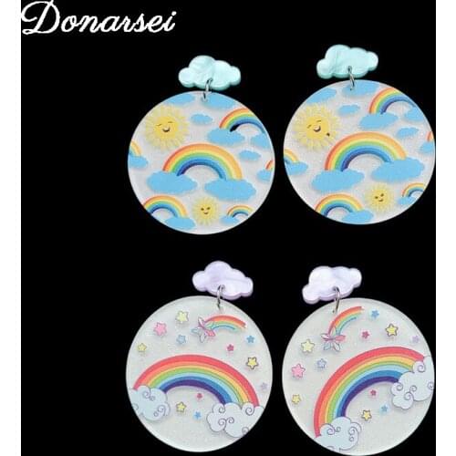 Donarsei Cute Rainbow Drop Earrings For Women Lovely Cartoon Sun Cloud Dangle Earrings Gift