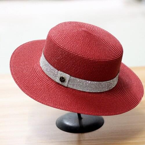 Sun Hat Artificial Diamond Belt Straw Hat Retro Gold Braided Hat Female Loose Sunscreen Sunshade Flat Cap Visors Hats Church Hat