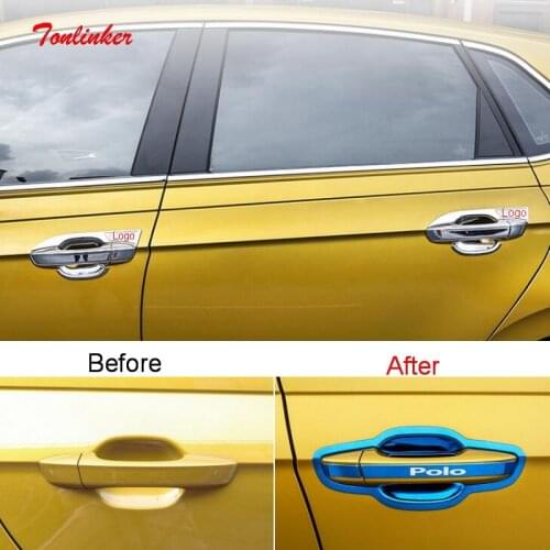 Tonlinker Exterior Car Four Door Handle/Bowl Cover Sticker for Volkswagen POLO 2019 Car Styling 4/8 PCS ABS/Metel Cover Sticker
