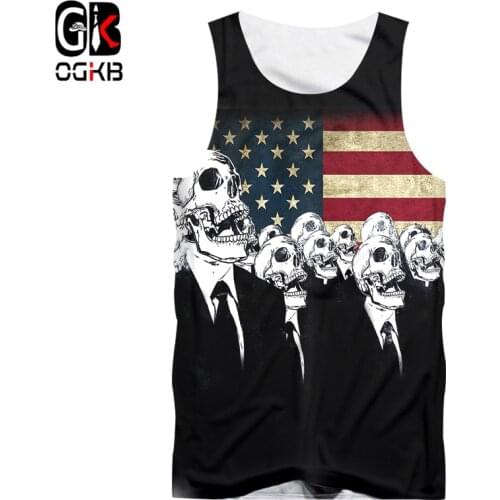 OGKB Cool Skull Printed 3d Tank Top New Arrival Women/mens Sexy American Flag Printing Vest Sleeveless Undershirts Man Singlets