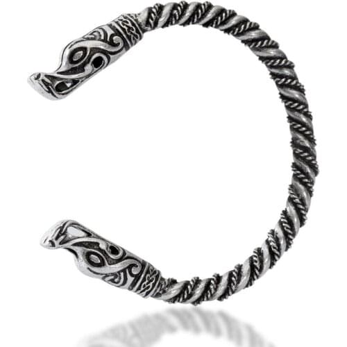Wolf Heads Norse Vikings Nordic Handmade Torc Twisted Wire Bracelet Wristband Cuff Friend Gift