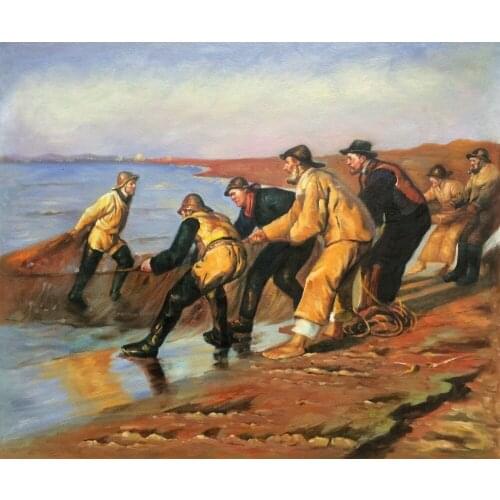 High quality Fishermen Hauling Nets by Peter Severin Kroyer oil painting on canvas Portrait Landscape Art Hand painted