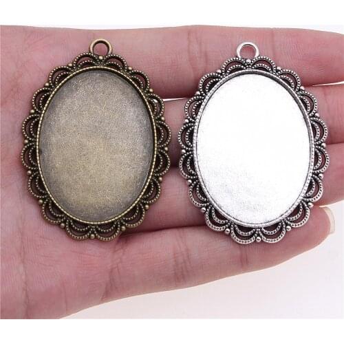 WYSIWYG 3pcs 30x40mm Inner Size Vintage Antique Silver Color Antique Bronze Color Flower Cameo Cabochon Base Setting