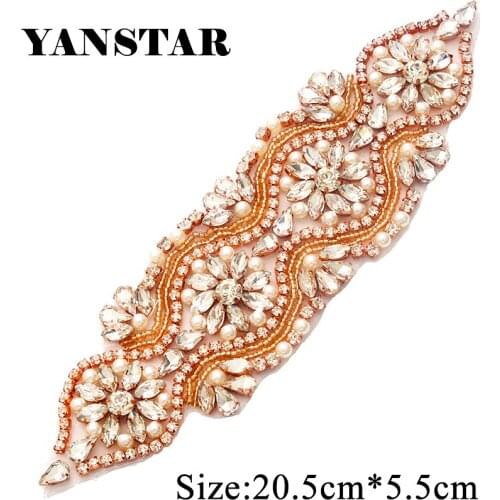 YANSTAR (5pcs) Wholesale Bridal Belt Beaded Crystal Rhinestonesd Appliques Accessory Sewing On Wedding Dress Sash YS841