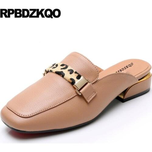 Block Women Shoes 2021 Spring Slippers Slides Square 11 Sandals Comfortable Thick Mules Low Heel Embellished Plus Size Nude