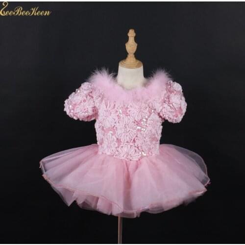 Girl Tutu Ballet Dress Pink Feather Big Bow Princess Dress Professional Ballet costume Women Sequins Dance Dress For Children