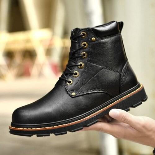 Winter Martin boots mens boots leather top leather mens short boots British Plush work boots fashion high top mens shoes