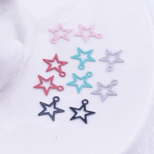 50pcs/lot Filigree Star Charms Brass Painted Hollow-carved 10mm Stars Small Pendant Jewelry Earrings Making For Women Lady