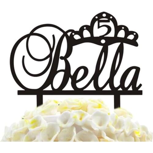 100pcs/lot Creative "Bella" crown design Acrylic Wedding inserted card Wedding Cake Topper Party Cake Decorations
