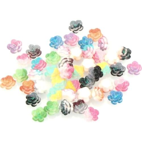 100Pcs Mixed Kawaii Resin Flash Shiny Flower Cabochon Flatback Decoration Crafts Embellishments For Scrapbooking Diy Accessories