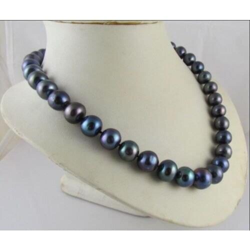 14KGP VERY PRETTY TAHITIAN NATURAL 9-10MM BLACK PEARL NECKLACE 18"