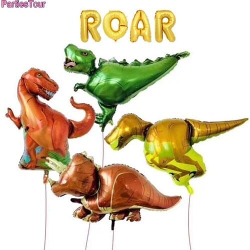 4X Tyrannosaurus raptors triceratops Jurassic dinosaur big size balloons boy' birthday party decor baby shower ROAR helium globo