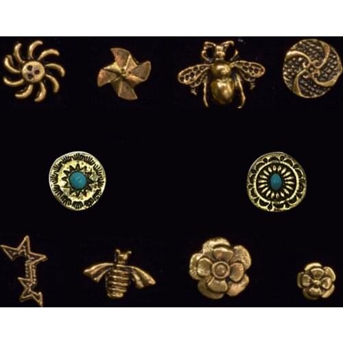 50Pcs Retro Ancient Bronze Alloy Nail Art Decorations Vintage-Star-Flower-Cicada-Bee Design Manicure Charm 3D Alloy Accessories