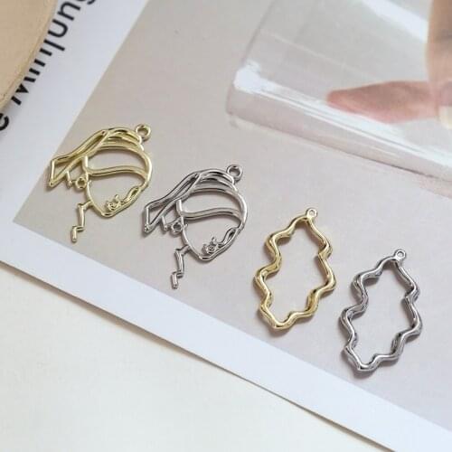 6pcs Alloy Statement Earrings for Women face line side face simple hollow wave pendant diy jewelry necklace accessory material