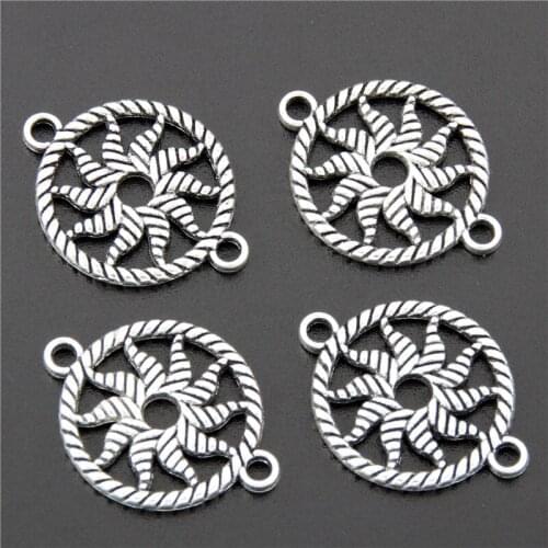 8pcs Silver Color Sun Charms Round Connector Jewelry Finding DIY Bracelet Necklace Making A2675