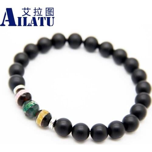 Ailatu Unisex Beaded Jewelry Retail 8 mm High Quality Matte Beads & Dzi Stone Yoga Stretch Bracelet