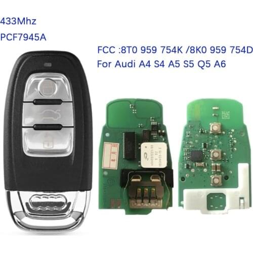 CN008082 3 Button Car Smart Key For Audi A4 S4 A5 S5 Q5 A6 Keyless go PCF7945A 868Mhz 8T0 959 754K /8K0 959 754D