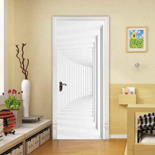 White 3D Space Geometry Door Sticker Self Adhesive Waterproof Decal Home Decor Poster for Living Room PVC Waterproof Wallpaper