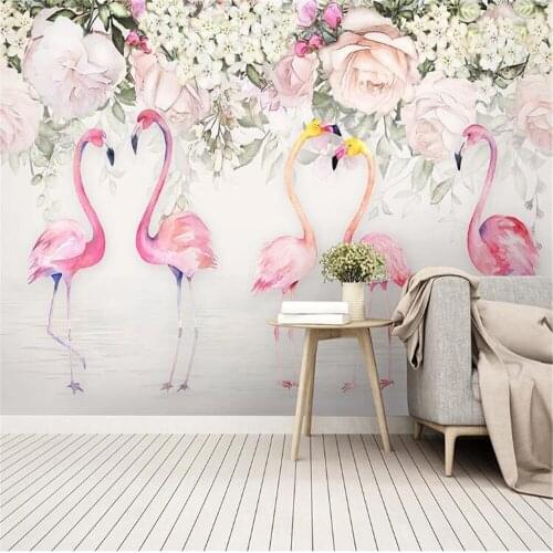 Milofi custom large wallpaper mural hand-painted flowers watercolor tropical rain forest flamingo background wall painting