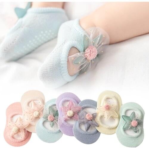Baby Socks Kid Floor Socks Hollow Flowers Dispensing Non-slip Infant Socks Bowknot Childrens Socks For 0-4Y